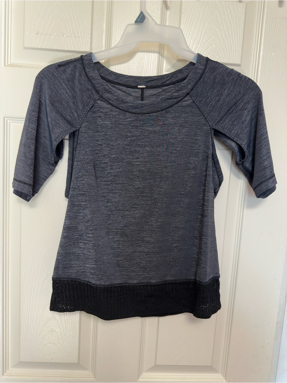 lululemon athletica Heather Charcoal Short Sleeve Top with Black Hem Detail